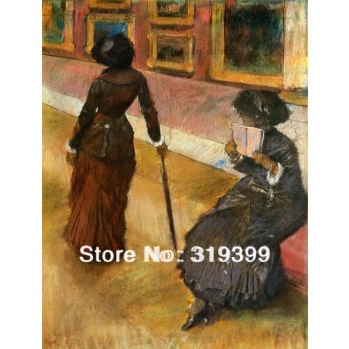 Oil Painting Reproduction on Linen Canvas,Mary Cassatt at the Louvre by edgar degas ,Free DHL FAST Shipping,100%handmade