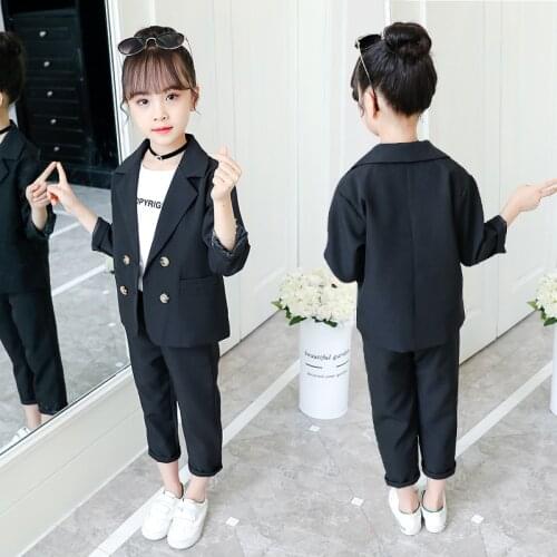 Girls Suits Coat + Pants 2pcs Kids Cotton 2021 Casual Spring Autumn High Quality Formal Sport Teenagers Children Sets Outfits