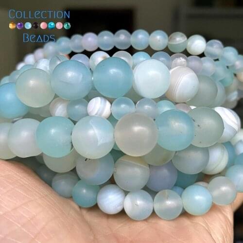 Natural Matte Light Blue Agates Stone Spacer Round Bead For Jewelry Making 6-10 MM DIY Bracelets Accessories Wholesale 15