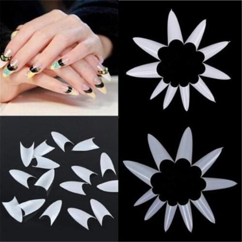 Nail Salon Stiletto Sharp False Nails Tip French Manicure Artificial Natural/clear Fake Nails Full Cover Tips Design 100Pcs/Pack