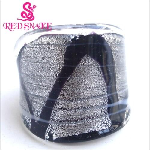 RED SNAKE Fashion Ring Handmade silver color foil with balck and white lines Drawing Murano Glass Rings