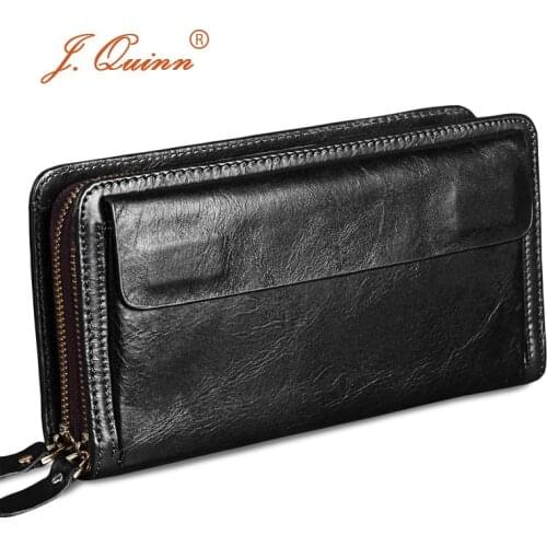 J.Quinn Male Clutch Wallets Double Zipper Genuine Cowhide Leather Mens Purse Business Men Clutches Bag Luxury Hand Bags 2017
