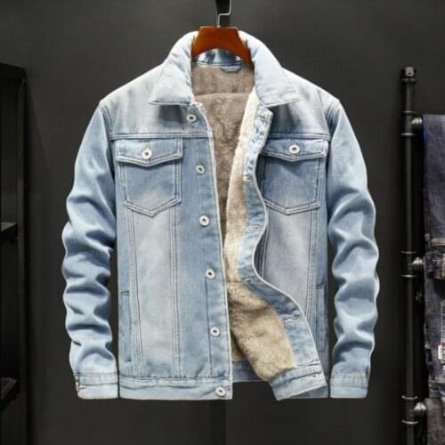 Male Fashion Streetwear Coat Plus Size 5Xl Jeans Jacket Men Warm Fleece Jeans Jacket Winter Mens Denim Jacket Casual Outwear