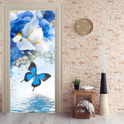 Door Mural Riverside Butterfly Door Sticker Wallpaper 3d mural Wall Print Decal Wall Deco Photo self adhesive door wrap