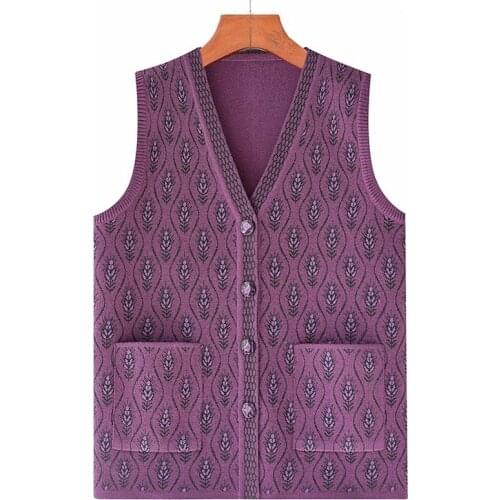 New Spring Middle-aged Elderly Womens V-neck Knitted Cardigan Fashion Sweater Woman Top Vest Warm Jacket Vintage Clothes Casual