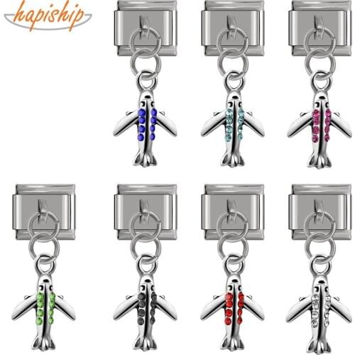 Hapiship Original Daisy Plane Green Blue Black White Red CZ Italian Charm Fit 9mm Bracelet Stainless Steel Jewelry Making DJ117