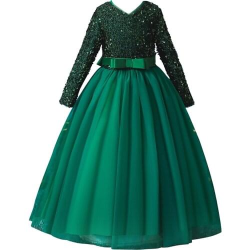 KEAIYOUHUO 2021 New Girls Sequins Princess Dresses Girls Flower Tail Dress Piano Performance Tutu Skirt Easter Clothes 5-14 Age