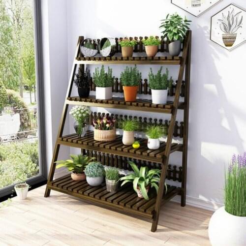 Flower shelf multi-storey indoor living room balcony solid wood flower pot rack floor-standing folding space flower stand