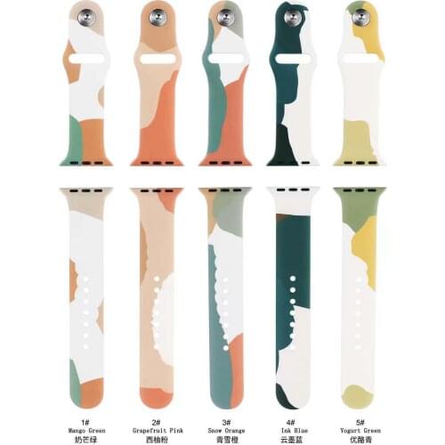 Pulseira Correa Printing Silicon Strap For Apple Watch 44/40mm 38/42mm Rubber Sports Watchband Belt Bracelet iWatch Serie 6 SE