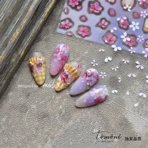 Pink Flowers Nail Stickers Manicure Sliders Peach Blossom Nails Art Accesoires Transfer Foil Pear Blossom Nail Decoration Slider
