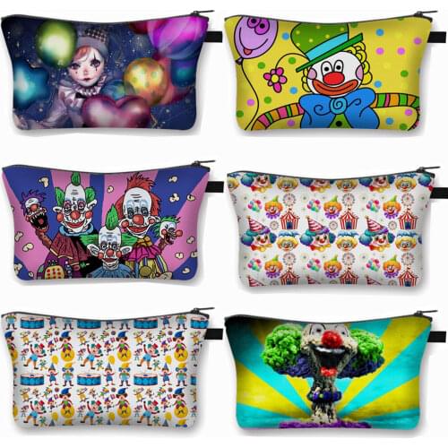 Funny Clown Cosmetic Bags Women Makeup Bag Organizers Small Clutch Ladies Toiletry Lipstick Bag Zipper Pouch Girls Cosmetic Case