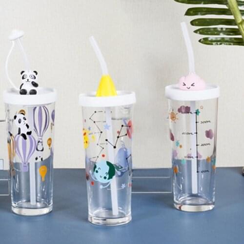 425ml Forest Fruit Glass Cup Coffee Mug High Quality Thicken Glass Mug Milk Coffee Tea Cup with Straw and Handle