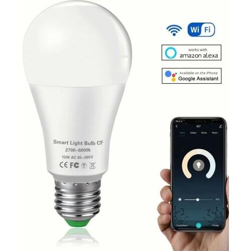 15W E27 B22 WiFi Smart Bulb 85-265V 1800 lm LED Ampoule WiFi lampada Google Home assistent Alexa Echo Control Intelligent Life