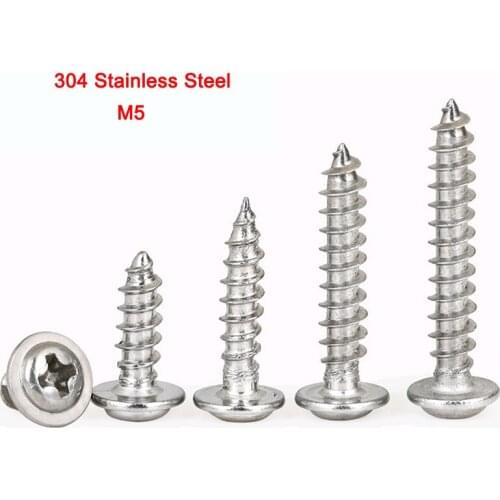 304 Stainless Steel Philips Cross Round Head With Pad Self Tapping Screw Wood Screw Self Tapping Screws M5