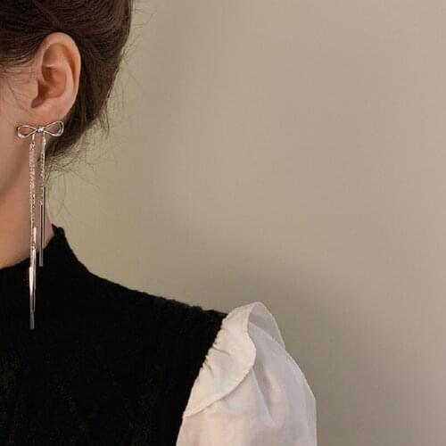 ZDMXJL 2021 New Arrive Trend Womens Earrings Bowknot Long Tassels Earrings For Women Girl Party Jewelry Gifts Drop-shipping