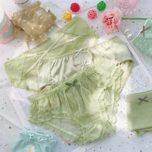 Green underwear girl lovely bowknot lace sometimes called tighty whities cotton