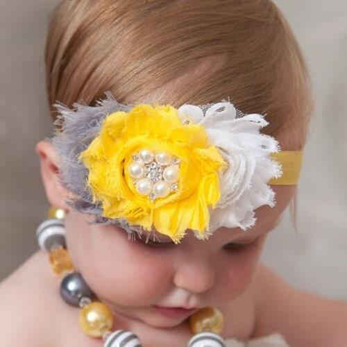 TWDVS Newborn 3 Flower Elastic Hair Accessories Kids Pearl Flower hair band Ring Flower Headband H2
