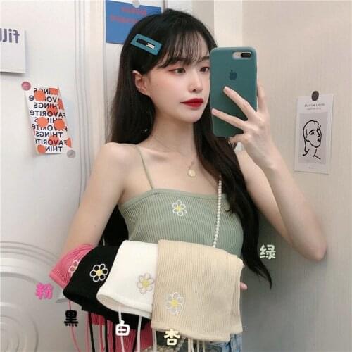 Women Corset Tops Embroidered Flower Sling Summer Sleeveless Vest Top For Women Tank Camis Crop Top For Women
