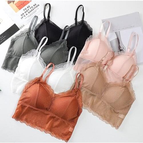 Women Push up Lace Bra with Replaceable Chest Pad Thin Summer Brassiere Underwear Casual Tank Tops for Daily TT@88