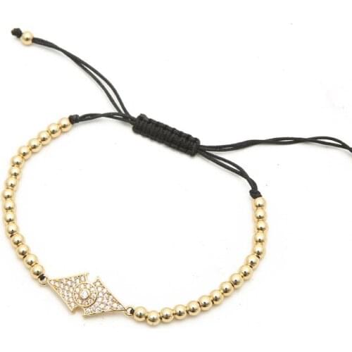 Gold silver micro pave cz Cubic Zirconia rope adjusted Copper Beads Bracelet rh42 Charm Braided Bangles Women