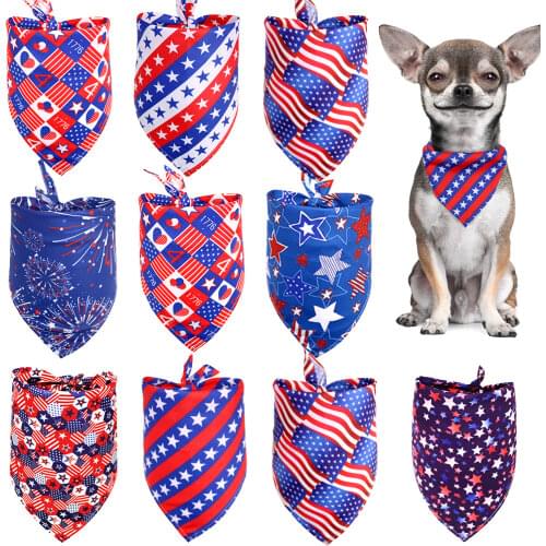 100pcs 4th of July Dog Bandanas for Small Large Dog Scarf Bibs Independence Day Pet Dog Grooming Accessories