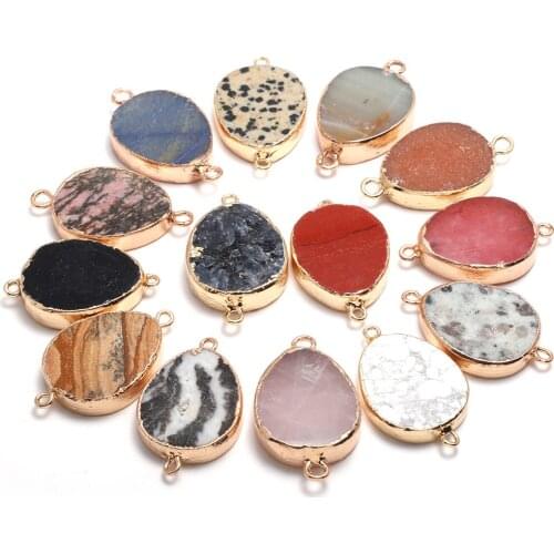 2Pcs Natural Stone Connector Exquisite Drop Shaped Semi-precious For Jewelry Making DIY Necklace Bracelet Accessory