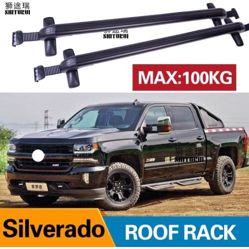 2Pcs Roof bars For CHEVROLET Silverado, 4-dr Double Cab, 14-18/*15- Crew Aluminum Alloy Side Bars Cross Rails Roof Rack Luggage