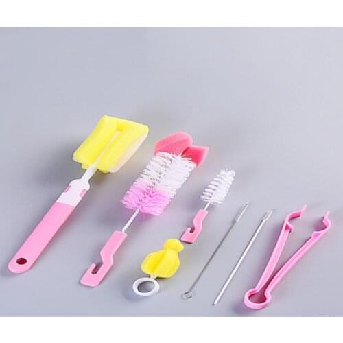 7PCS Baby Feeding Cups Bottle Cleaning Brush Sponge Cup Brush Milk Mouth Brush Straws Brush Cups Cleaning Brushes Clean Supplies