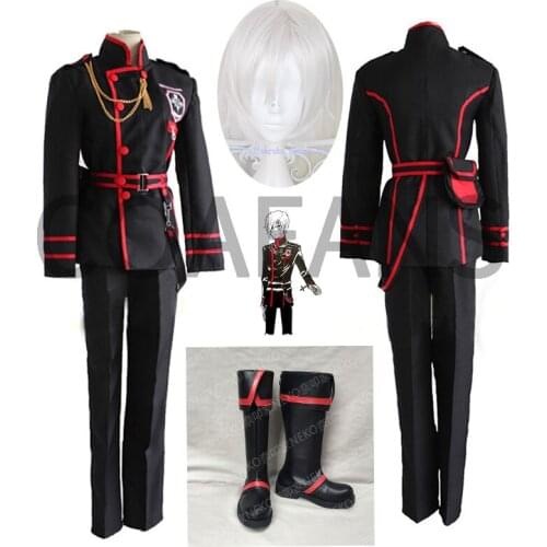 Anime D.Gray-man Allen Walker Cosplay Costume Full Set School Uniform Top + Pants + Belt + Bag + Accessories Wigs and shoes