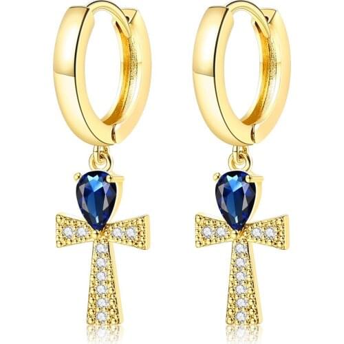 April new style gold earrings blue zircon earrings cross earrings fashion jewelry wholesale