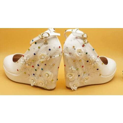 BaoYaFang 2019 Autumn New arrival flower women wedding shoes Wedges shoes woman High heels Pumps Female party dress shoes