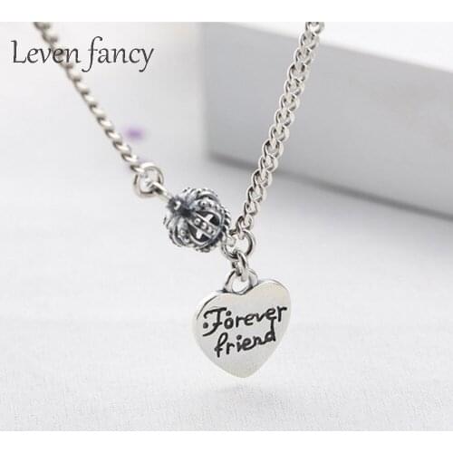 925 Sterling Silver Curb Chain 55cm Love Crown Heart Necklace Friend Winter Retro Long Sweater Necklaces Friendship Jewelry