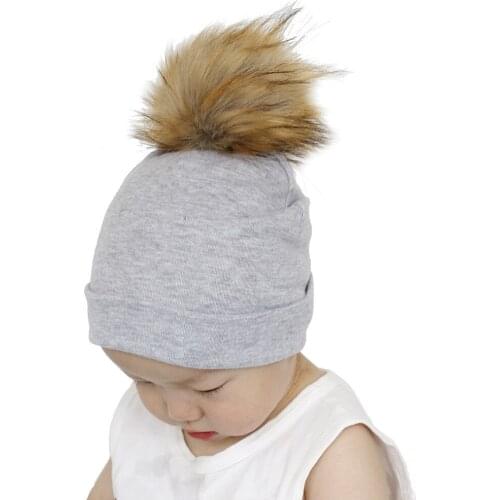 Baby Hat Crochet Faux Fur Baby Cap Cotton Pompom Bobble Hat For Kids Winter Children Girl Boy Wool Fur Caps Childrens Hats