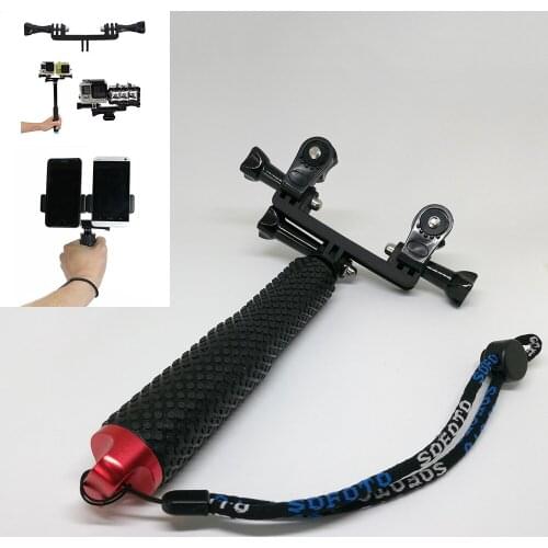 Dual Device Hand Grip Setup Selfi Stick Tripod Screw Adapters for Live Streaming, Video Recording for GoPro hero 5 4 3+ 3, phone