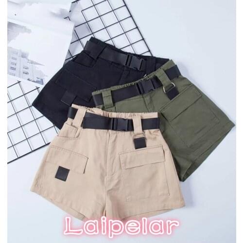 Elastic high waist shorts for women black summer belt shorts vintage sexy cotton biker pocket shorts feminino plus size