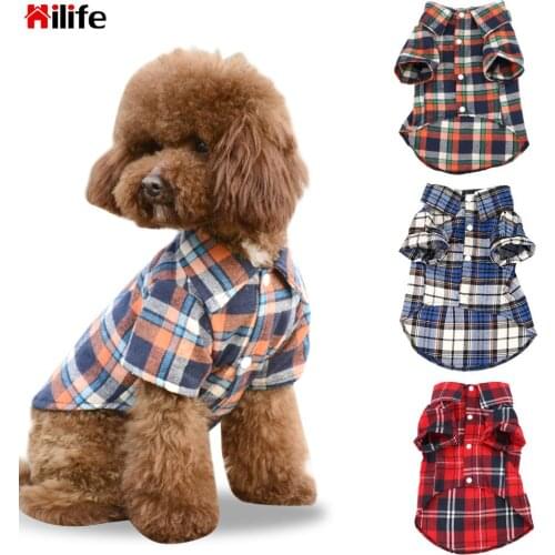 HILIFE Soft Puppy Dog Kitten Clothing Plaid Dog T Shirt Pet Dog Cat Clothes Cotton Short Sleeve Shirts