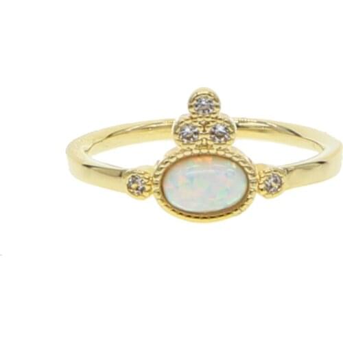 Beautiful Cute Simple oval shape Jewelry White Fire Opal Zircon Champagne Gold Color Ring For Women Wholesale delicate jewelry