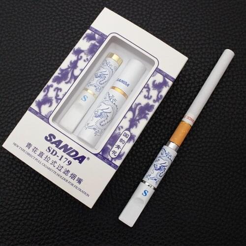 Creative blue and white porcelain straight draw rod type filter Healthy Food Grade cigarette holder for 10mm thick cigarettes