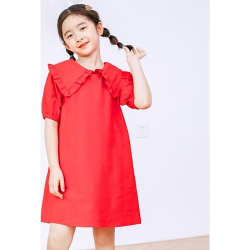 2020 Summer Girls Clothing Teenager Girl Korean Cute Princess Dress Cotton Brief Red Vestidos Size 4 6 8 10 12 14 Years