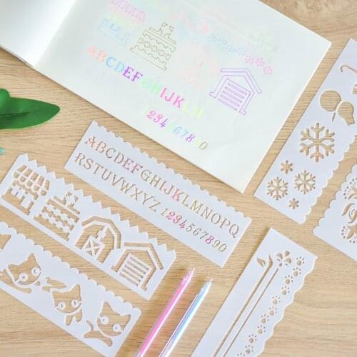Cute PP Bookmark Painting Ruler Hand Account Multifunctional Hollow Lace Ruler Coloring Template Childrens Handwritten 8 Choice