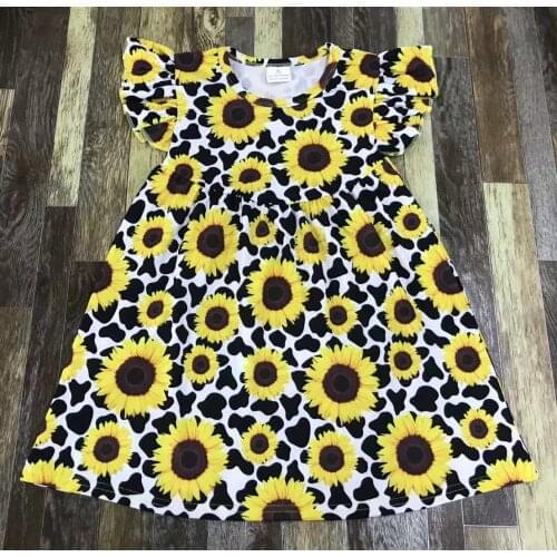 Fashion baby girl boutique lovely sunflower leopard print pearl dress