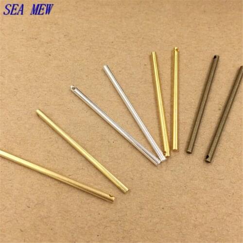 SEA MEW 40mm Fashion Raw Brass Antique Bronze Gold/Silver color Long Cylinder Pendant Connectors For Earring Jewelry Making