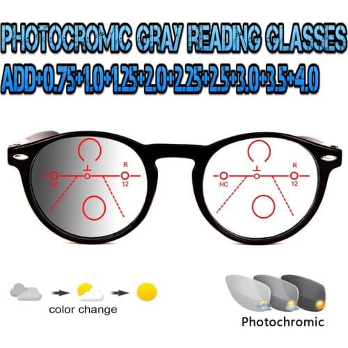 Photochromic Gray Progressive Multifocal Reading Glasses Men Women Ultralight Round+1.0 +1.5 +1.75 +2.0 +2.5 +3 +3.5 +4