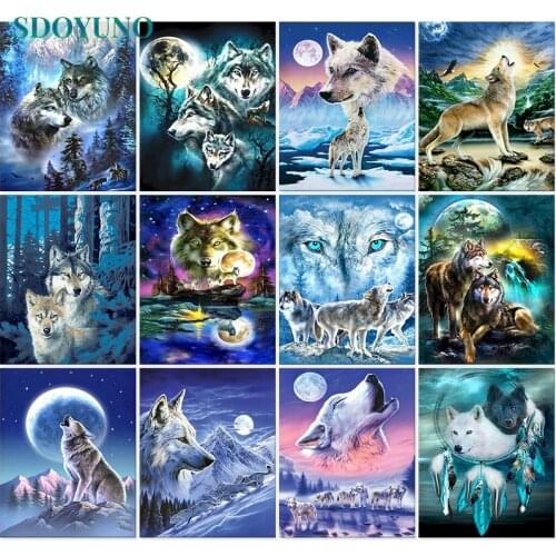 SDOYUNO 60x75cm Paint By Numbers Kits Frameless DIY Animals Oil Painting By Numbers On Canvas Wolf Home Number Painting
