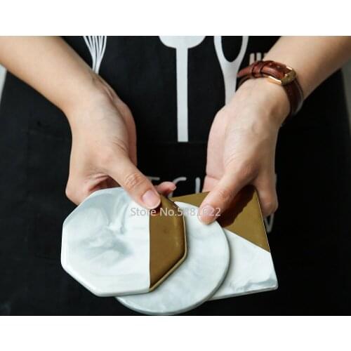 Set of 3,Ins Nordic Danish Design Marble Marbles, Ceramic Coasters, Heat Insulation Mats, Gilt Edged Tea Mats, Shooting Props