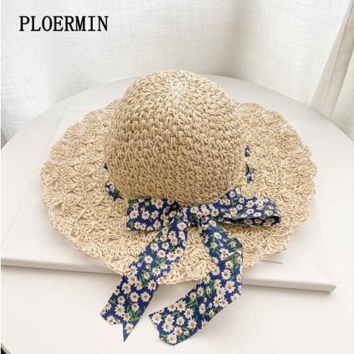 2021 New Womens Straw Hats Panamas UV Protection Sun Visor Beach Hats Women Sweet Bow Visors Foldable Female Summer Sun Hat