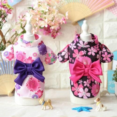 Dog Dress Clothing Pet Floral Japanese Kimono Clothes Puppy Bow Tie Shirt Costume Spring Summer Wedding Princess Dresses Skirt