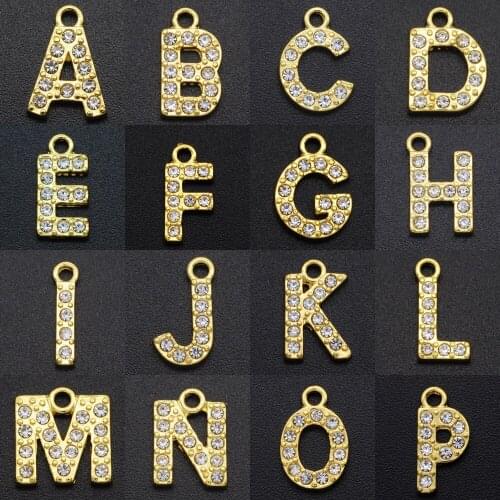 5pcs/lot Fabulous 12.5mm Gold Plated CZ Rhinestone A-Z Letter Charm Pendant Wholesale Factory Sale