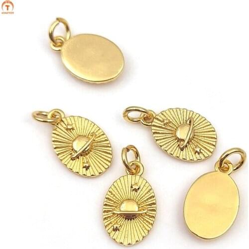 5pcs Fashion Oval Star Pendant Oval Gold Coin Brass Pendants Star Charm Planet Pendant For Women Necklaces Jewelry Set Making