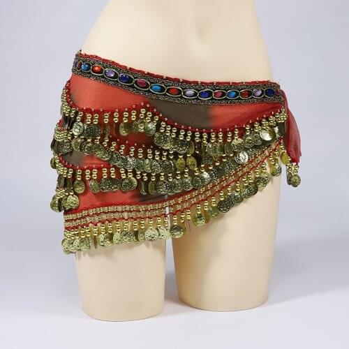 Arabic Belly Dance Coin Belt With Colorful Rhinestones Bellydance Hip Scarf Costume Accessories